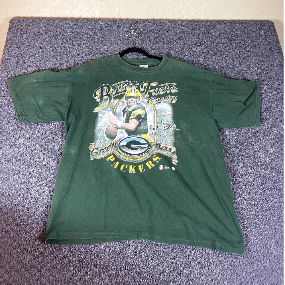 Vintage Green Bay Packers Brett Favre NFL T-Shirt Mens XL Football Graphic Green